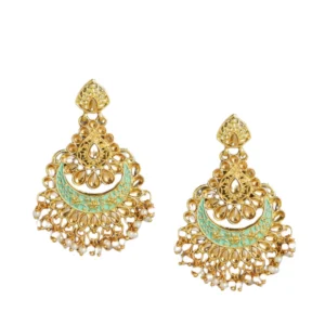 BS  Women's Rose Gold Plated Alloy Earrings (Gold & Green)