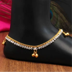 BS Women's White Color Rhinestone Anklets (Free Size: Upto 10")