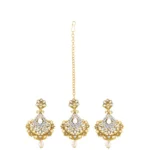 BS Women's Rose Gold Plated Alloy Kundan Earrings & Mangtikka (White)