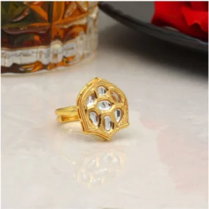 BS Women's White Color Kundan Ring For Women Adjustable Ring