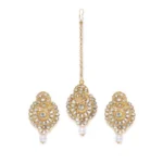BS Women's Rose Gold Plated Alloy Kundan Earrings & Mangtikka (White)