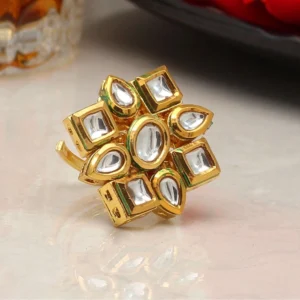 BS  Women's White Color Kundan Meenakari Finger Ring For Women Adjustable Ring