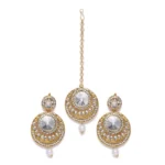 BS  Women's Rose Gold Plated Alloy Kundan Earrings & Mangtikka (White)
