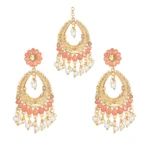 BS Women's Rose Gold Plated Alloy Kundan Earrings & Mangtikka (Pink)