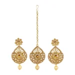 BS Women's Rose Gold Plated Alloy Kundan Earrings & Mangtikka (Gold)
