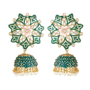 BS  Women's Rose Gold Plated Alloy Earrings (Green)