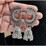 BS Women's Silver Color Oxidised Earrings