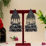 BS Women's Silver Color Oxidised Big Jhumka Earrings