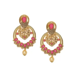 BS Women's Rose Gold Plated Alloy Earrings (Gold & Pink)