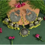 BS  Women's Yellow Color Oxidised Earrings Tikka Set