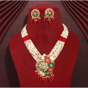 BS Women's Red Color Long Meenakari Necklace Set