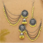 BS Women's Yellow Color Oxidised Earrings Tikka Set