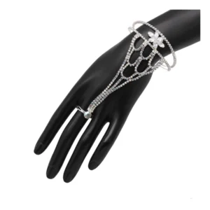 BS Women's White Color Rhinestone Hathphool Adjustable Bracelet