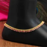 BS  Women's Pink Color Rhinestone Anklets (Free Size: Upto 10")