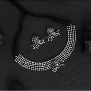BS  Women's Maroon Color Oxidised Temple Necklace Set