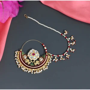 BS Women's Maroon Color Kundan & Beads Nose Nath