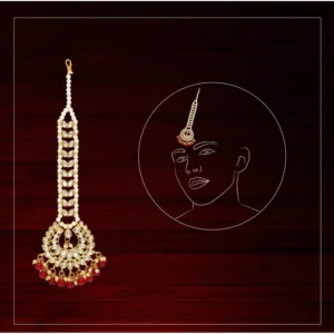 BS Women's Maroon Color Imitation Pearl & Kundan Maang Tikka