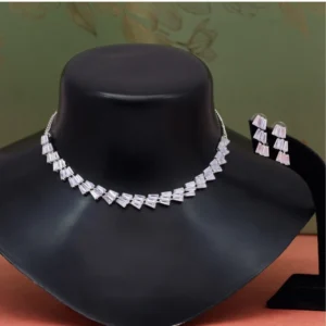 BS Women's Silver Color Stone Necklace Set Adjustable Chain