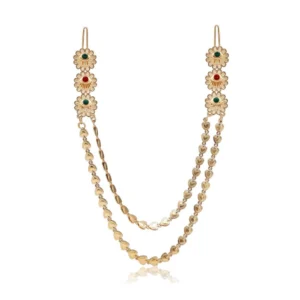 BS Women's Maroon & Green Color Gold Plated Hair Pin / Juda Pin