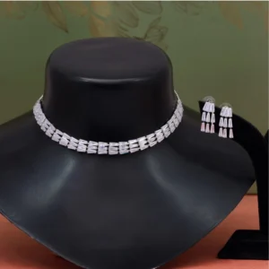 BS Women's Silver Color Stone Necklace Set Adjustable Chain