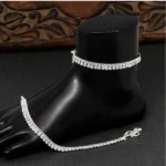 BS Women's Silver Color Rhinestone Anklets (Free Size: Upto 10")