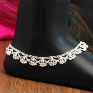 BS Women's Silver Color Rhinestone Anklets (Free Size: Upto 10")