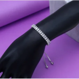 BS Women's Silver Color Rhinestone Adjustable Bracelet