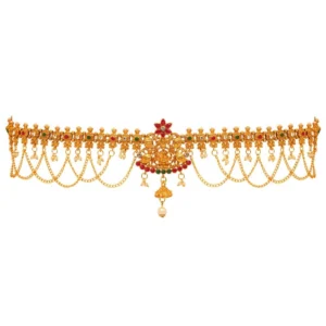 BS  Women's Maroon & Green Color Glass Stone Kamarband Adjustable Chain