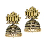 BS  Women's Handmade Gold Plated Lotus Shape Oxidised Jhumki