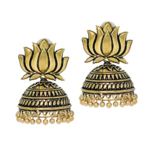 BS Women's Handmade Gold Plated Lotus Shape Oxidised Jhumki
