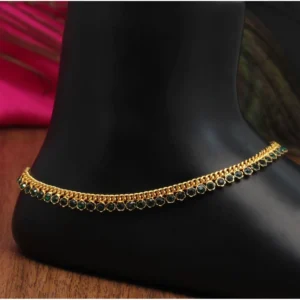 BS Women's Green Color Rhinestone Anklets (Free Size: Upto 10")