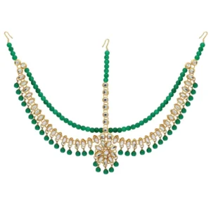 BS Women's Green Color Imitation Pearl & Kundan Work Matha Patti