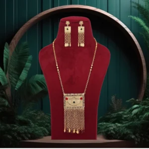 BS Women's Red & Green Color Gold Plated Necklace Set Adjustable Chain