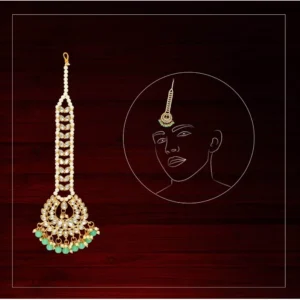 BS Women's Green Color Imitation Pearl & Kundan Maang Tikka