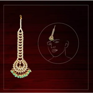 BS  Women's Rama Green Color Imitation Pearl & Kundan Maang Tikka