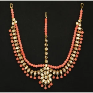 BS  Women's Peach Color Kundan Work Matha Patti
