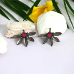 BS Women's Pink Color Glass Stone Oxidised Earrings