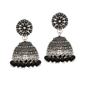 BS Women's Oxidised Silver Plated Black Color Earrings Jewellery