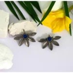 BS Women's Blue Color Glass Stone Oxidised Earrings