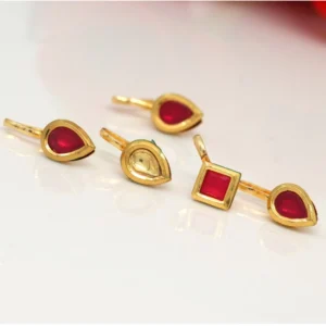 BS Women's Assorted Color Kundan Nose Pin Combo Of 5 Pieces