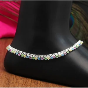 BS Women's Multi Color Rhinestone Anklets (Free Size: Upto 10")