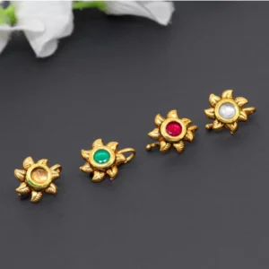 BS Women's Multi Color Kundan Nose Pin Combo Of 4 Pieces