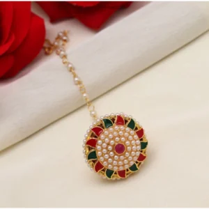 BS Women's Maroon & Green Color Meena Work Borla Tikka