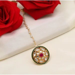 BS Women's Maroon & Green Color Kundan Meena Borla Tikka