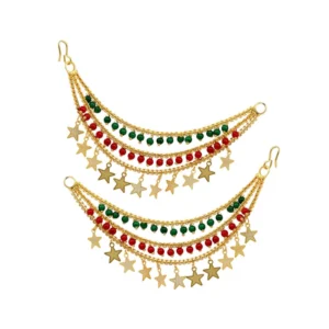 BS Women's Maroon & Green Color Antique Earrings Chain