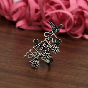 BS Women's Green Color Oxidised Adjustable Ring
