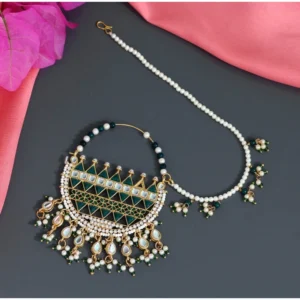 BS  Women's Green Color Kundan & Beads Nose Nath