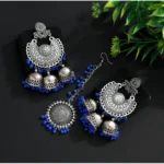 BS Women's Blue Color Oxidised Earrings Tikka Set