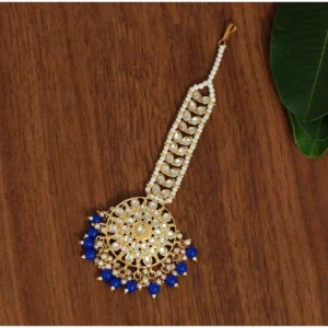 BS Women's Blue Color Kundan Maang Tikka