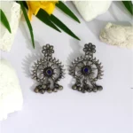 BS Women's Blue Color Glass Stone Oxidised Earrings